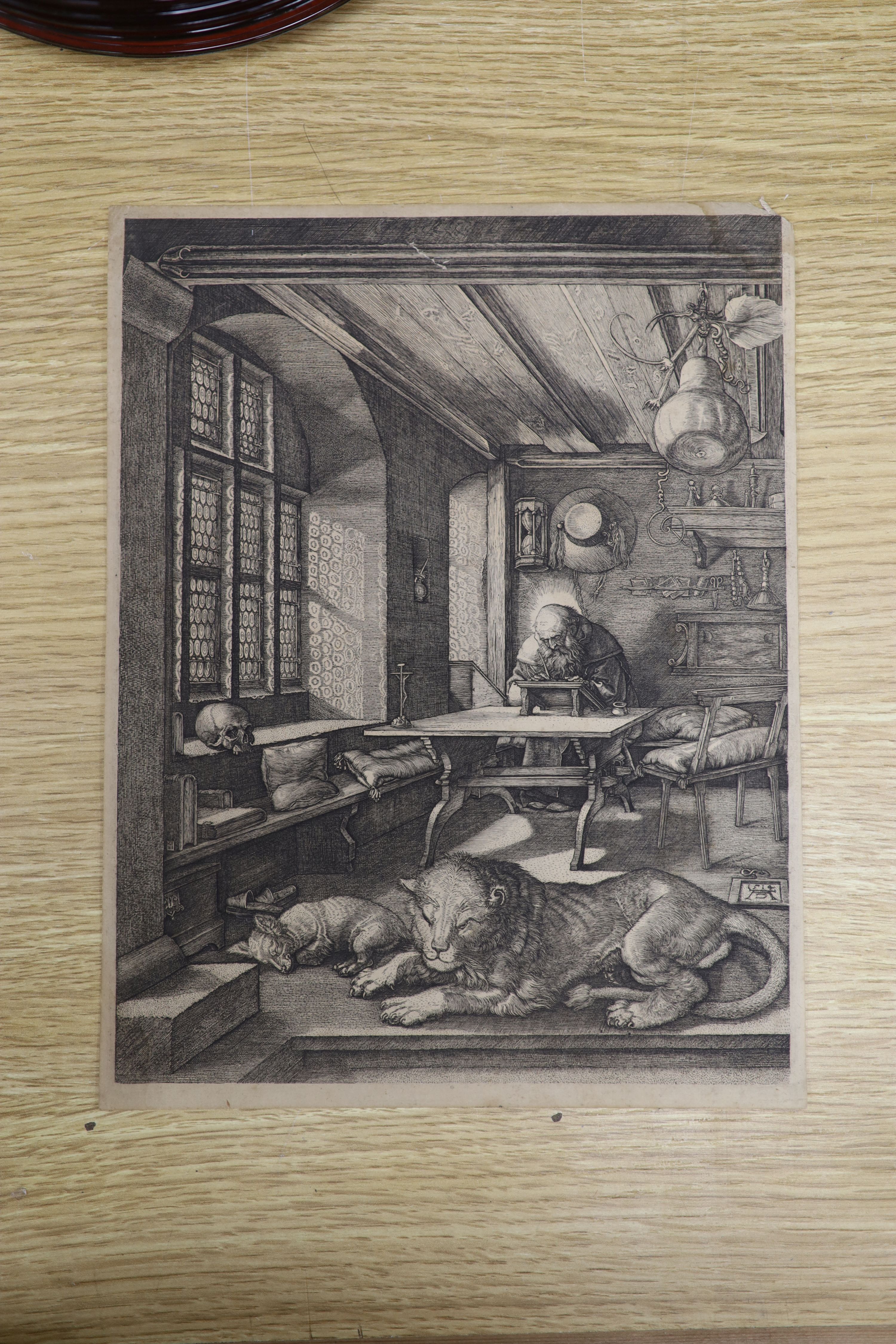 After Albrecht Durer, engraving, St Jerome in his study, 24.2 x 18.5cm, Collector’s stamp in red ink verso, unframed.